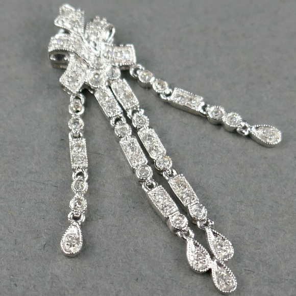 Fine Designer ADL 14k White Gold 1/4 tcw Art Deco Slide Necklace Pendant - Picture 1 of 9